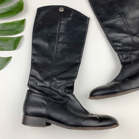 Frye Riding Boots Pull On Black Leather Tall Knee High Women's 10 - Picture 1 of 10